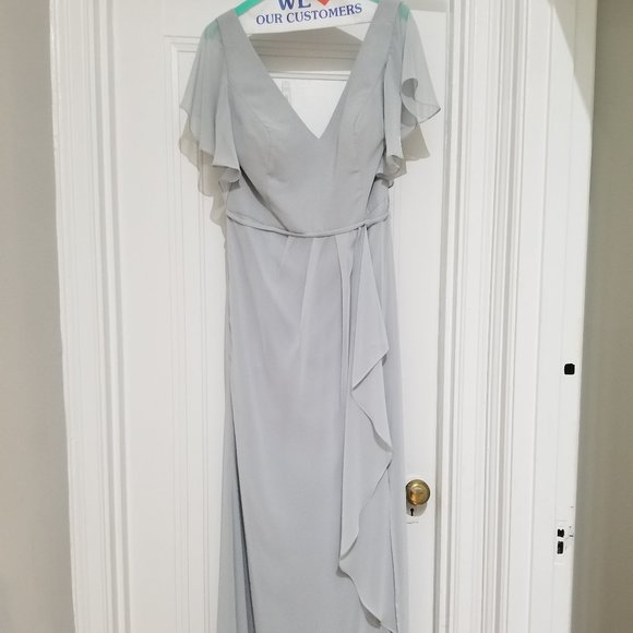 Flutter Sleeve Bridesmaid Dress with Cascade - Bridesmaid (Color: Mystic) - Picture 2 of 3